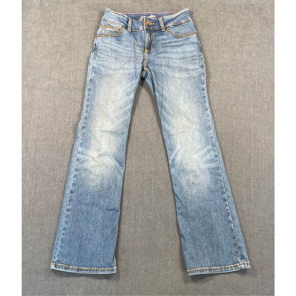 Wrangler Bootcut Jeans Women 3/4x29 Blue Denim Distressed Cowgirl Core Western - Picture 1 of 15